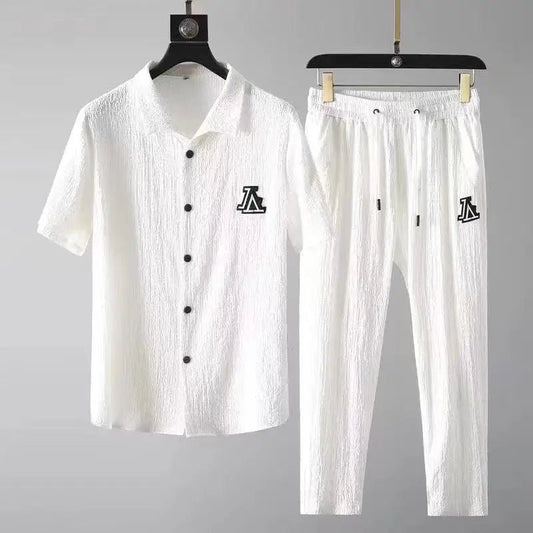 Set coordinato camicia e pantaloni chiusura a lacci da uomo - set coordinato ATREND