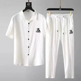 Set coordinato camicia e pantaloni chiusura a lacci da uomo - set coordinato ATREND