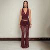 Set coordinato canottiera intrecciata scavata e pantaloni a gamba larga in pizzo da donna ATREND