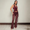 Set coordinato canottiera intrecciata scavata e pantaloni a gamba larga in pizzo da donna ATREND