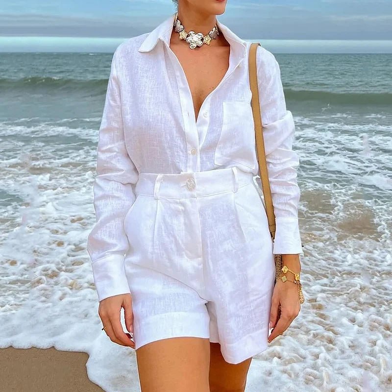 Set coordinato casual camicia e pantaloncini da donna ATREND