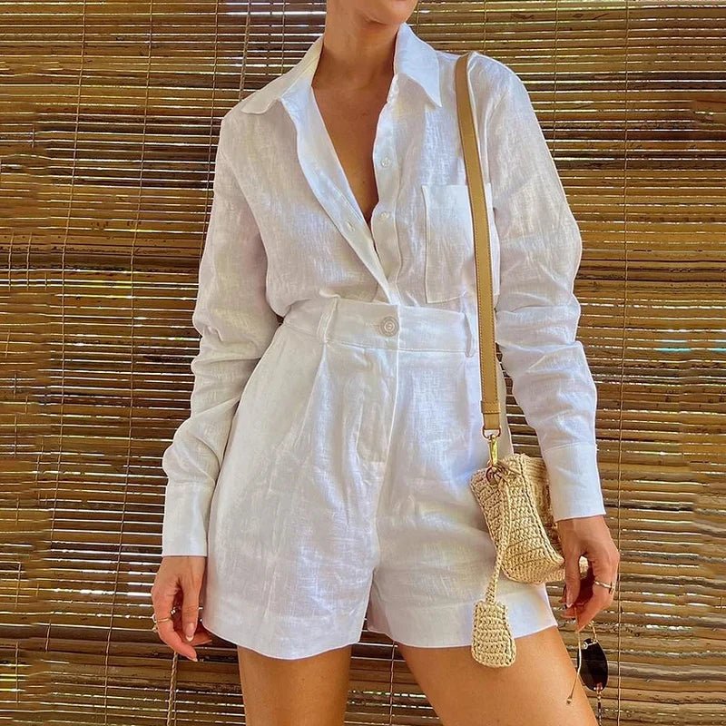 Set coordinato casual camicia e pantaloncini da donna ATREND