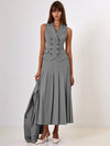 Set coordinato casual gilet doppiopetto e gonna lunga plissettata da donna ATREND