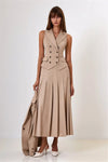 Set coordinato casual gilet doppiopetto e gonna lunga plissettata da donna ATREND