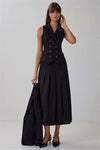 Set coordinato casual gilet doppiopetto e gonna lunga plissettata da donna ATREND