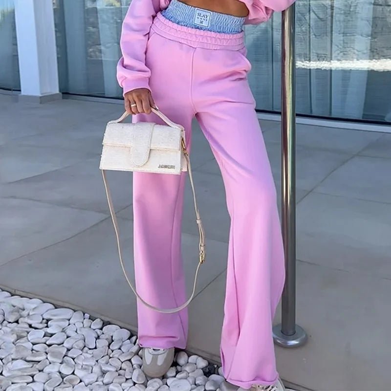 Set coordinato felpa a maniche lunghe e pantaloni patchwork da donna ATREND