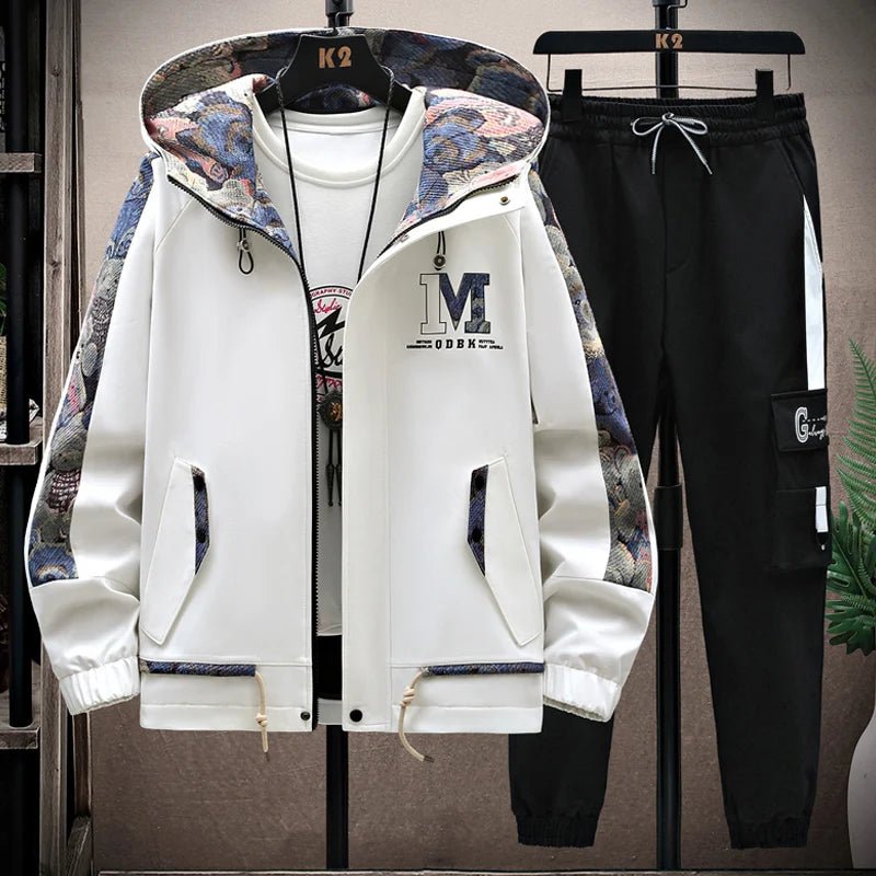 Set coordinato felpa e pantaloni con lettere e bordo a contrasto da uomo ATREND