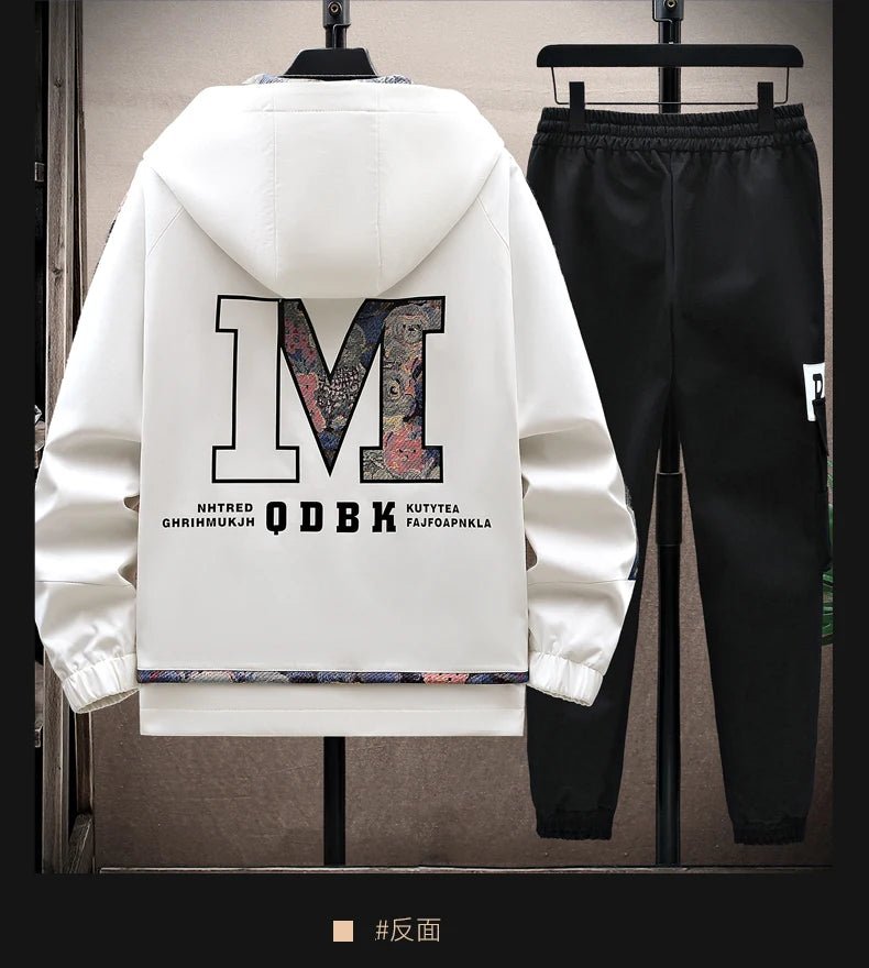 Set coordinato felpa e pantaloni con lettere e bordo a contrasto da uomo ATREND