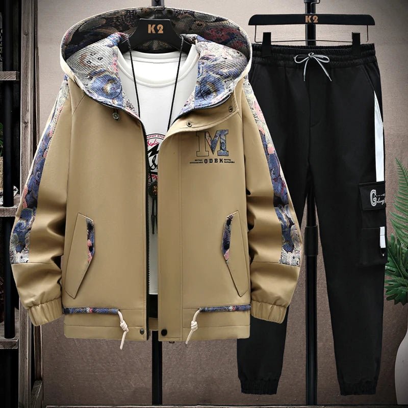 Set coordinato felpa e pantaloni con lettere e bordo a contrasto da uomo ATREND