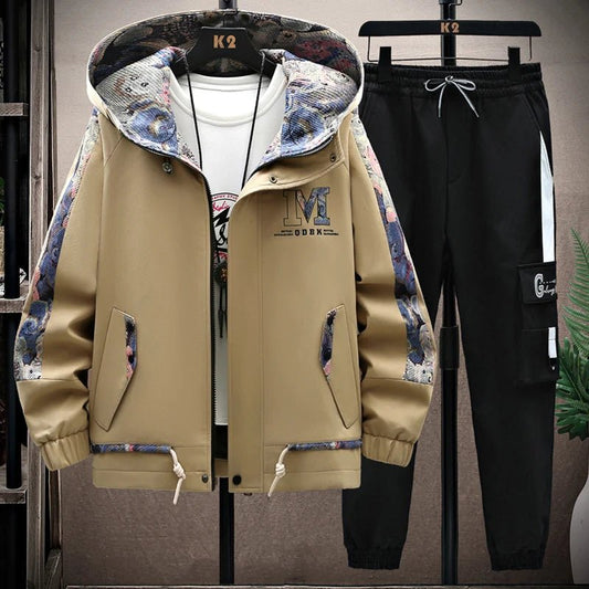 Set coordinato felpa e pantaloni con lettere e bordo a contrasto da uomo ATREND