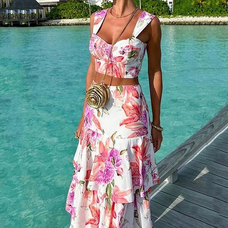 Set coordinato floreale top e gonna plissetatta da donna - Set coordinato ATREND