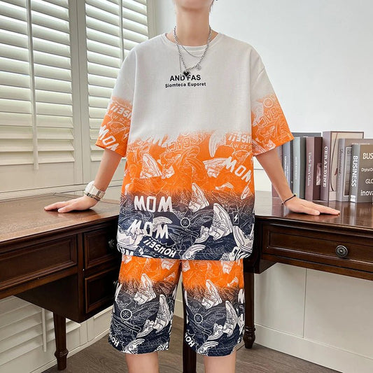 Set coordinato grafico t-shirt e pantaloncini da uomo - Set coordinato ATREND