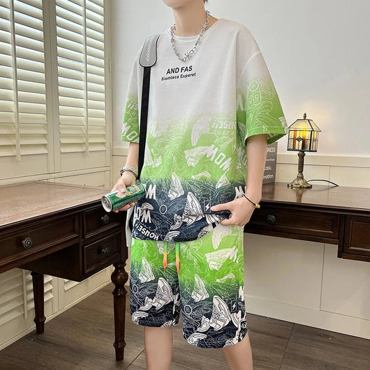 Set coordinato grafico t-shirt e pantaloncini da uomo - Set coordinato ATREND