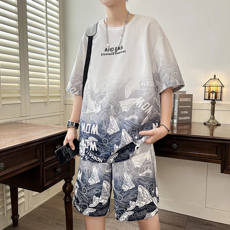 Set coordinato grafico t-shirt e pantaloncini da uomo - Set coordinato ATREND