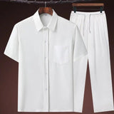 Set coordinato in lino camicia e pantaloni chiusura a lacci da uomo - set coordinato ATREND