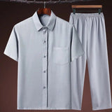 Set coordinato in lino camicia e pantaloni chiusura a lacci da uomo - set coordinato ATREND