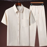 Set coordinato in lino camicia e pantaloni chiusura a lacci da uomo - set coordinato ATREND