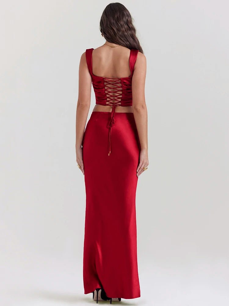 Set coordinato in raso top e gonna lunga da donna ATREND