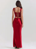 Set coordinato in raso top e gonna lunga da donna ATREND
