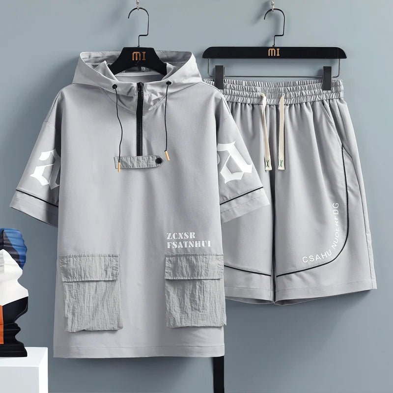 Set coordinato maglietta con cappuccio tasche e pantaloncini da uomo - set coordinato ATREND