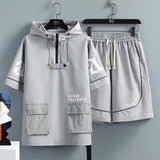 Set coordinato maglietta con cappuccio tasche e pantaloncini da uomo - set coordinato ATREND