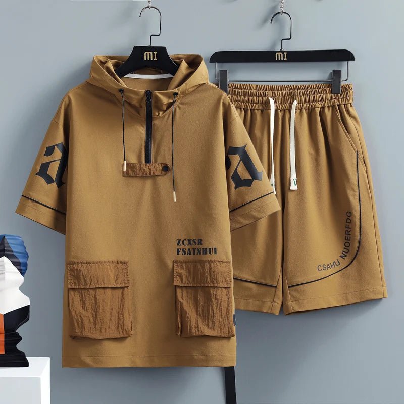 Set coordinato maglietta con cappuccio tasche e pantaloncini da uomo - set coordinato ATREND