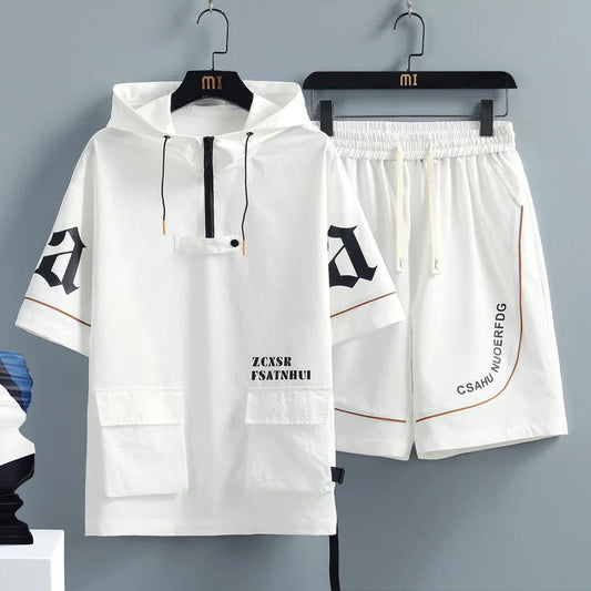 Set coordinato maglietta con cappuccio tasche e pantaloncini da uomo - set coordinato ATREND