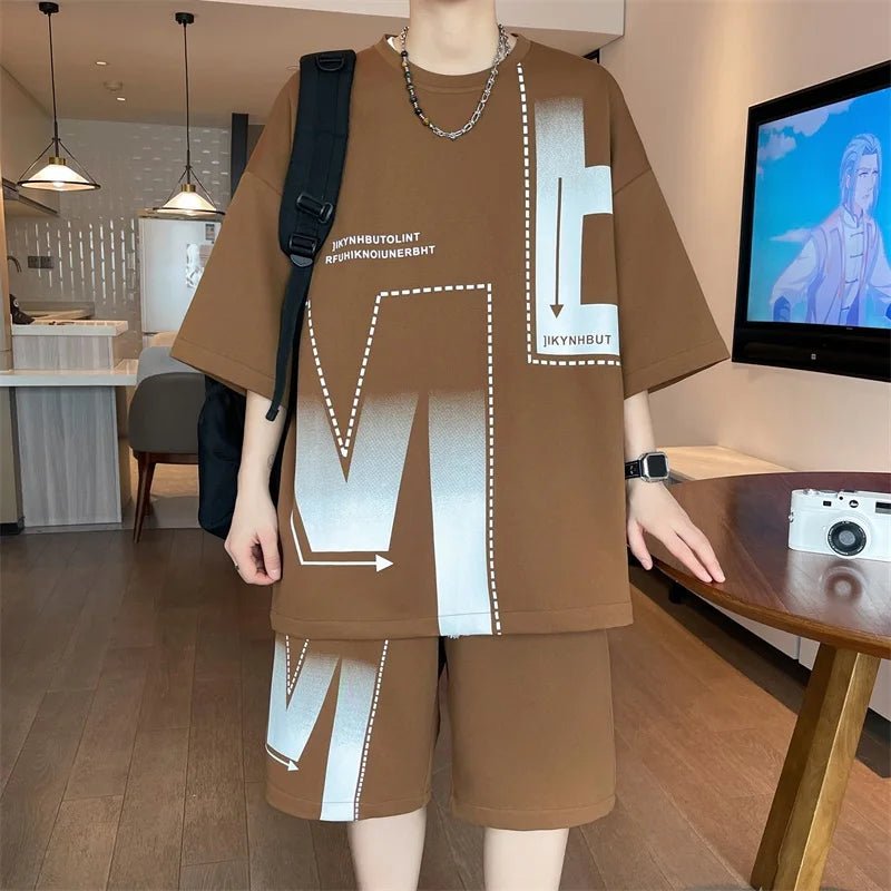 Set coordinato oversize t - shirt e pantaloncini da uomo ATREND