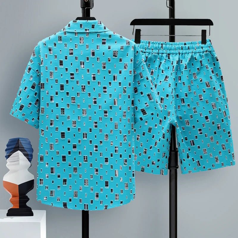 Set coordinato patchwork camicia e pantaloncini da uomo - set coordinato ATREND