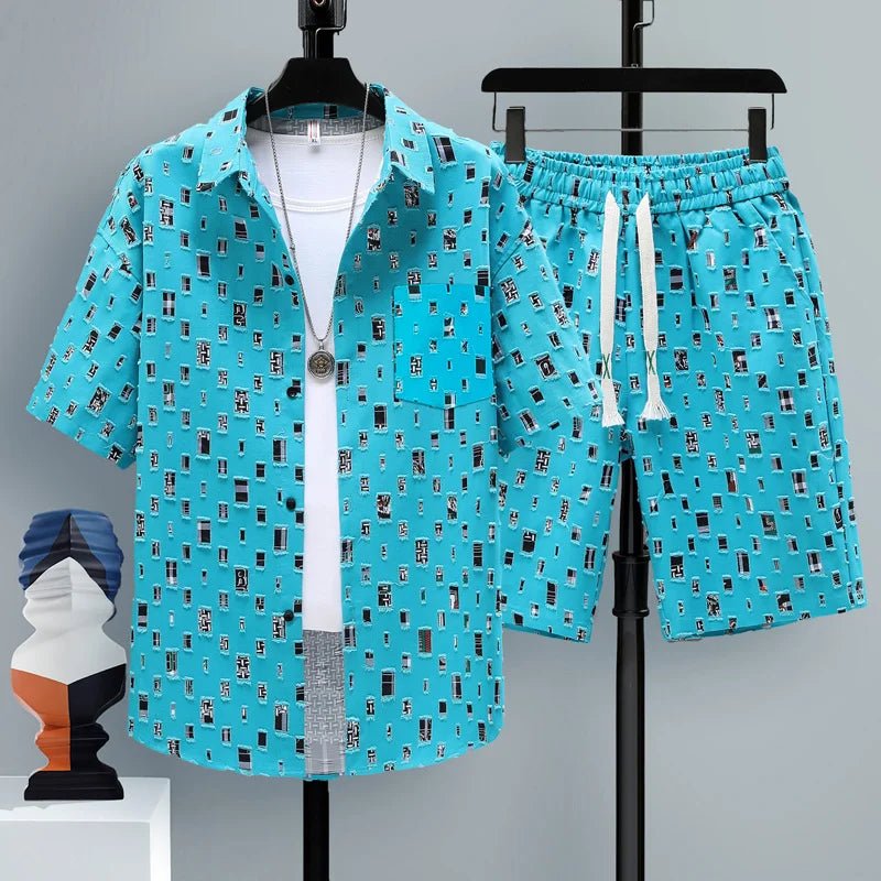 Set coordinato patchwork camicia e pantaloncini da uomo - set coordinato ATREND