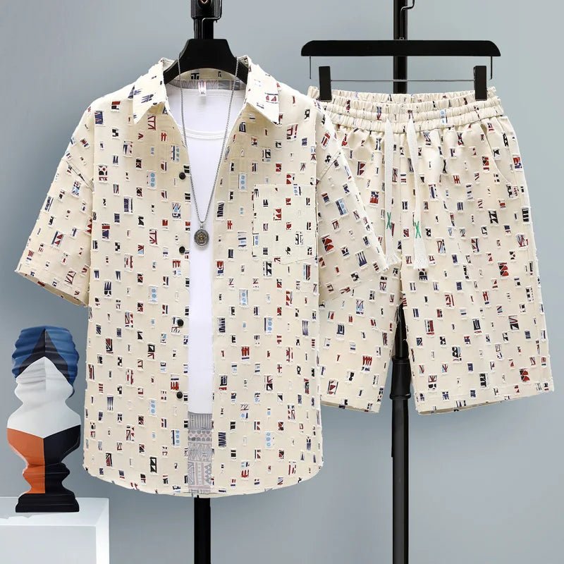 Set coordinato patchwork camicia e pantaloncini da uomo - set coordinato ATREND
