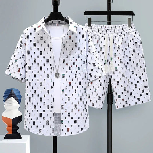Set coordinato patchwork camicia e pantaloncini da uomo - set coordinato ATREND