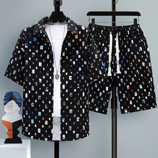Set coordinato patchwork camicia e pantaloncini da uomo - set coordinato ATREND