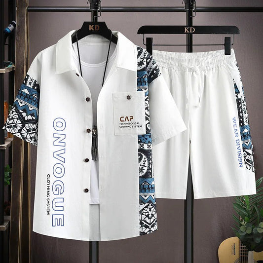 Set coordinato patchwork camicia e pantaloncini da uomo ATREND