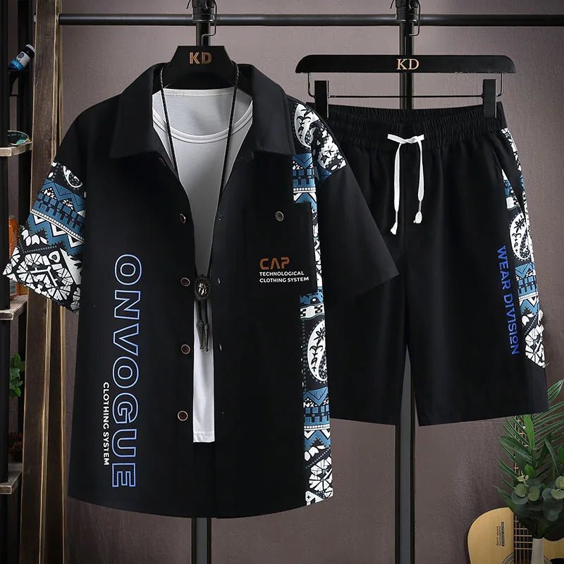 Set coordinato patchwork camicia e pantaloncini da uomo ATREND