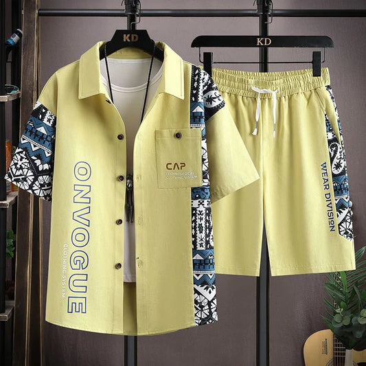 Set coordinato patchwork camicia e pantaloncini da uomo ATREND