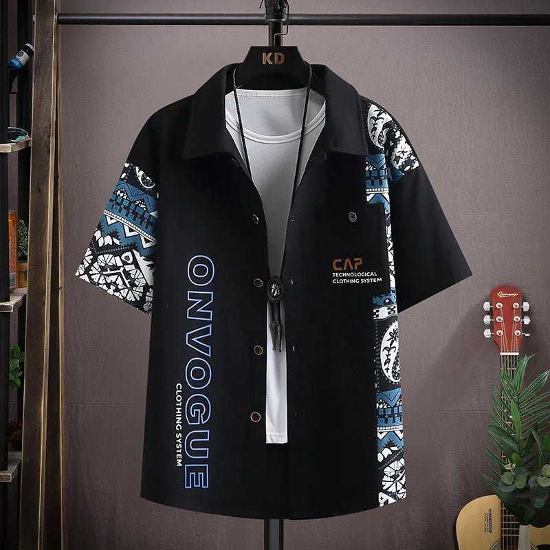 Set coordinato patchwork camicia e pantaloncini da uomo ATREND