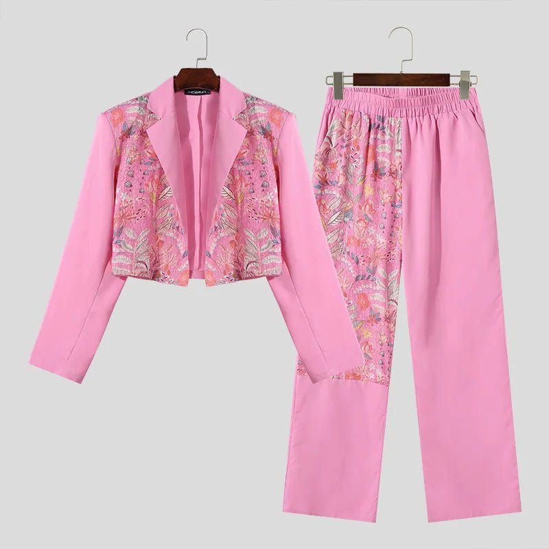 Set coordinato patchwork giacca e pantaloni stampa a fiori da uomo - set coordinato ATREND