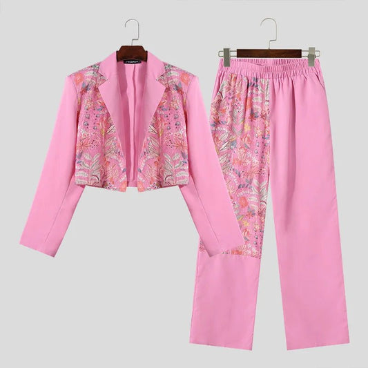 Set coordinato patchwork giacca e pantaloni stampa a fiori da uomo - set coordinato ATREND