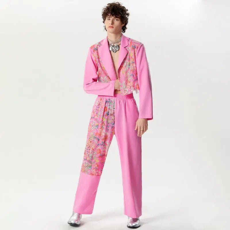 Set coordinato patchwork giacca e pantaloni stampa a fiori da uomo - set coordinato ATREND