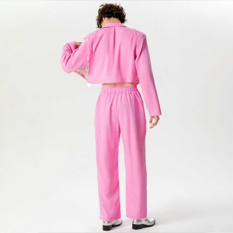 Set coordinato patchwork giacca e pantaloni stampa a fiori da uomo - set coordinato ATREND