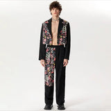 Set coordinato patchwork giacca e pantaloni stampa a fiori da uomo - set coordinato ATREND