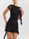 Set coordinato patchwork top e minigonna plissettata da donna ATREND