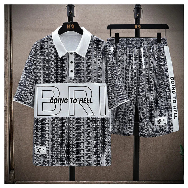 Set coordinato sportivo t-shirt e pantaloncini con stampa a lettere da uomo ATREND