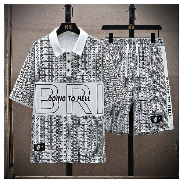 Set coordinato sportivo t-shirt e pantaloncini con stampa a lettere da uomo ATREND