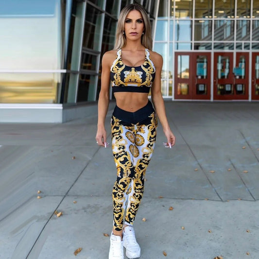 Set coordinato sportivo top e pantaloni con stampa grafica da donna - Set coordinato ATREND