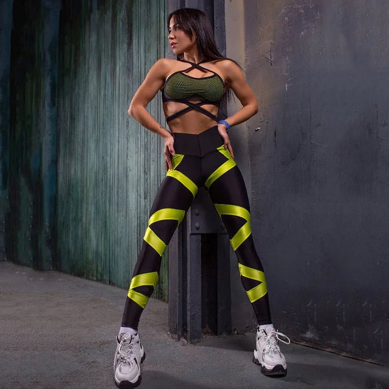 Set coordinato sportivo top intrecciato e pantaloni patchwork da donna - Set coordinato ATREND