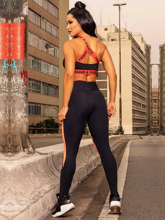 Set coordinato sportivo top mono spalla e pantaloni da donna ATREND