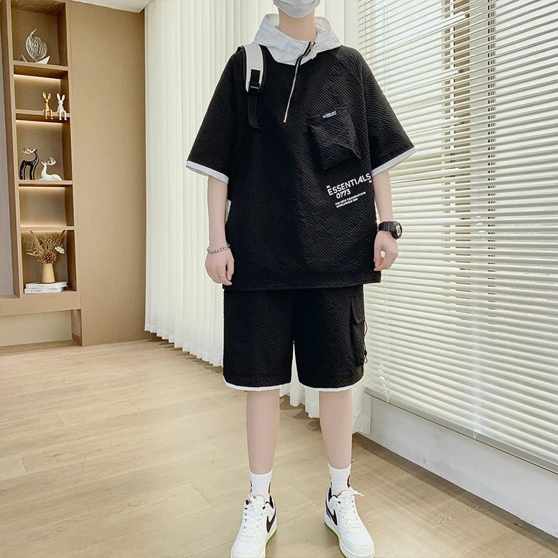 Set coordinato t - shirt con cappuccio e pantaloncini da uomo ATREND