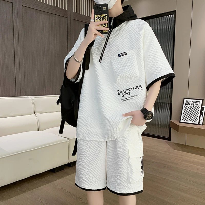 Set coordinato t - shirt con cappuccio e pantaloncini da uomo ATREND